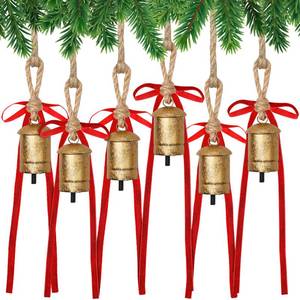 lot 726 image: 6 Pcs Rustic Gold Bells with 6 Pcs Red Velvet Bows Mini