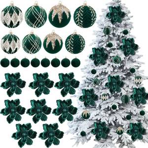 lot 728 image: 24 Pcs and 12 Pcs Sets Christmas Tree Decorations Set Include 6.3 Inch Glitter Poinsettia