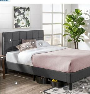 lot 2277 image: Zinus Upholstered Platform Bed Frame Gray, King - Retail $139