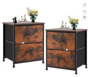 lot 2279 image: Set of 2 with 2 Storage Drawers - Side Table for Bedroom, Living Room, Closet, College Dorm, 20 Height, Rust Brown