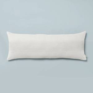 lot 2283 image: Pack of 3 ,16x42 Slub Center Stripe Oversized Lumbar Bed Pillow Sour Cream - Hearth & Hand with Magnolia Cotton Texture, Farmhouse Style - Retail $80