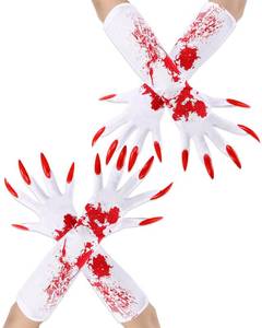 lot 7121 image: Suhine 2 Pair White Bloody Halloween Paw Gloves Red Long Nails Elbow Costume Accessories 2 Pack