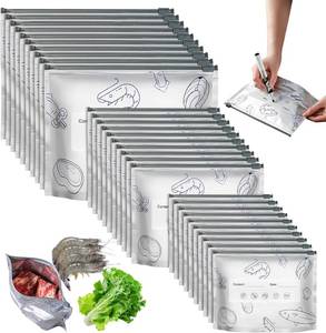 lot 7124 image: 30PCS Reusable Aluminum Foil Sealable Storage Bags, Resealable Vacuum Zipper Pouches for Food, Stand Up Foil Sealable Bags with Label and Zip Lock for Vegetable Fruit Meat (3 Size)