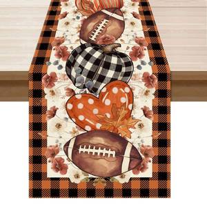 lot 7130 image: Fall Football Pumpkin Table Runner 13x72 Inches