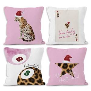 lot 9113 image: Pink Cheetah Preppy Christmas Throw Pillow Covers 18x18 Set of 4