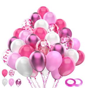 lot 9114 image: 100pcs Pink White Metallic Pink Balloon Set,12 Inch Confetti Light Pearl Hot Pink Latex Balloons for Wedding Arch Birthday Baby Shower Decorations