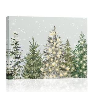 lot 9123 image: 2 Count Rustic Christmas Tree Framed Canvas Wall Art Decor, 14x11 Inches