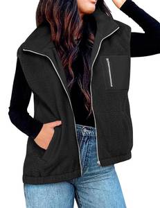 lot 9130 image: Womens Fuzzy Fleece Vest Oversized Sleeveless Sherpa Jacket Black  Size-Medium