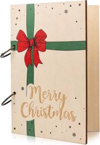 lot 9142 image: 2 Count of Wooden Christmas Card Keeper Binder 6.3 x 9.5 Merry Christmas Greeting Card Organizer with Rings, Holiday Card Holder