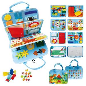 lot 9156 image: Feltor Felt Busy Book Sensory Toy for 3 Year Old Children Quiet Activity Book Educational Learning Contains Life Skills, Cognition, Sorting, Matching - Dinosaur Theme