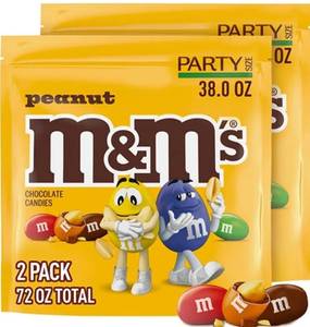 lot 31910 image: Best by February 2026 M&MS Peanut Milk Chocolate Candy, Chocolate Candy Bulk, Party Size 38 oz Bag (Pack of 2)