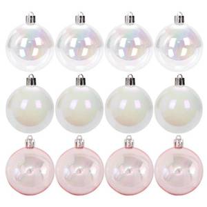 lot 31911 image: ABOOFAN Christmas Iridescent Ornaments Balls 8cm 12pcs Plastic Xmas Tree Hanging Bauble Decoration Mini Round Rainbow Ball Holiday Party Supplies Clear Pink White&nbsp