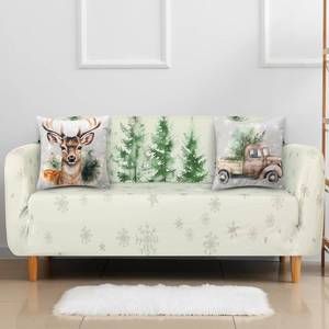 lot 31914 image: Lounsweer Christmas Sofa Couch Cover for 2 Cushion Couch,Santa Claus Printed Sofa Cover with 2 Pcs Christmas Tree Reindeer Truck Stripes Throw Pillow Covers for Home Winter Decoration