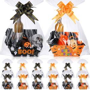 lot 31921 image: 36 Pcs Halloween Basket for Gifts Empty Treat Goodie Basket Bulk Include 12 Thick Cardboard Tray 12 Plastic Bags and 12 Pull Bows for Baby Shower Halloween Snacks(Ghosts)