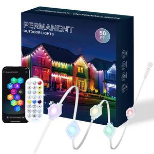 lot 31923 image: Permanent Outdoor Lights 50ft - Smart Rainbow LED Outdoor Decor with 30 Lights, Waterproof for Halloween Christmas Daily & Holiday - White