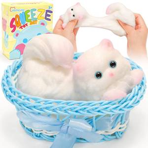 lot 31926 image: CatchCute Big Squeeze Cat Toys with Basket,Soft Cat Squishies Sensory Fidget Toys for Stress Anxiety Relief, Sticky Toys Party Favors Christmas Birthday Gift for Kids Teens