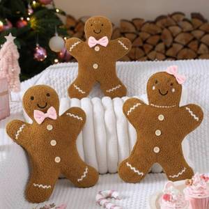 lot 31929 image: 3 Pcs Christmas Gingerbread Pillow Stuffed Throw Gingerbread Family Decorative Cute Pillows for Home Xmas Party Sofa Bed Party Decor Outdoor Cushion Decor Lovely Style