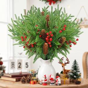 lot 31930 image: 27 Pcs Norfolk Pine Stems, Christmas Artificial Pine Branches - Ultra Realistic Soft Fake Greenery for DIY Christmas Vase Filler, Wreath Garland, Indoor Outdoor Holiday Decor