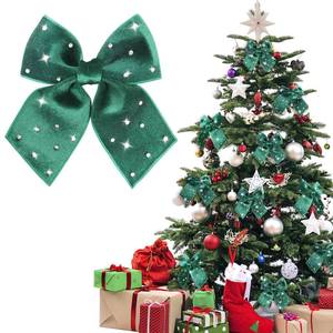 lot 31931 image: Green Velvet Christmas Bow, 6PCS Small Christmas Ribbon Wreaths Bows Decorations, for Home Front Door Stairs Railing Holiday Wedding Gift Wrapping Xmas Tree Decor.