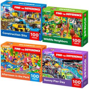 lot 31936 image: 100 Piece Puzzles for Kids Ages 4-6  4 Puzzles for Kids Ages 6-8 Search and Find Animals and Construction Vehicles Kid Activities for 8-10 yo&nbsp Toddler Learning Toy Game Gift for Boys 5-8&nbsp