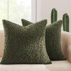 lot 31946 image: Pack of 2 Throw Pillow Covers 18x18 Inch Olive Green Faux Fur Decorative Sherpa Spring Pillow Covers Fuzzy Accent Soft Sheepskin Fleece Cushion Cases for Boho Home Decor Couch Living Room Bed&nbsp