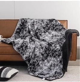 lot 30286 image: Super Soft Faux Rabbit Fur & Fleece Sherpa Throw Blanket - Ultra Soft Reversible Brushed Tie-dye Throw Blanket White,Light Grey, 50x60