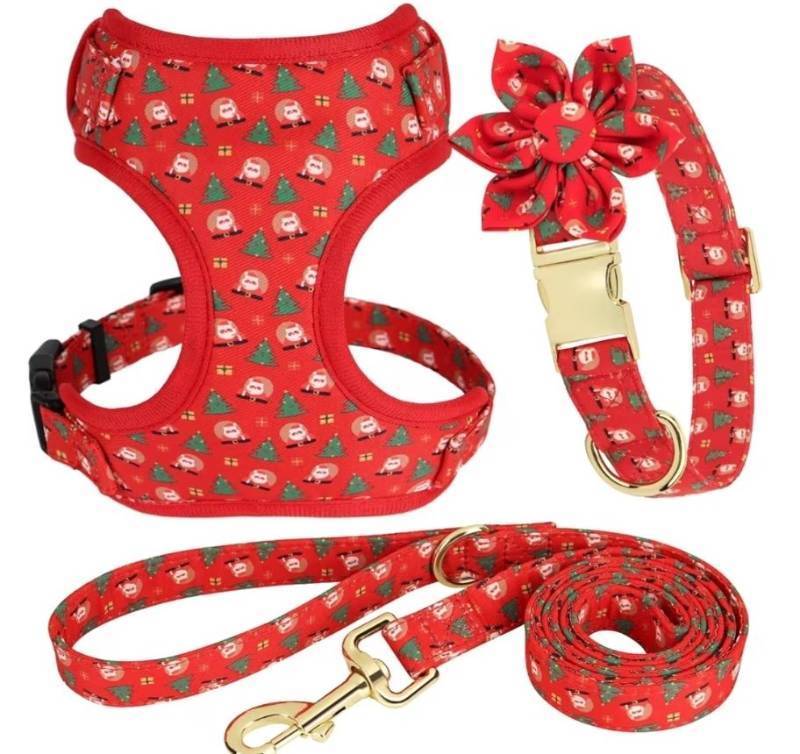 lot 23686 image: Christmas Dog Collars, Harnesses & Leashes Set Small & Extra Small Dogs(Christmas Red,S)