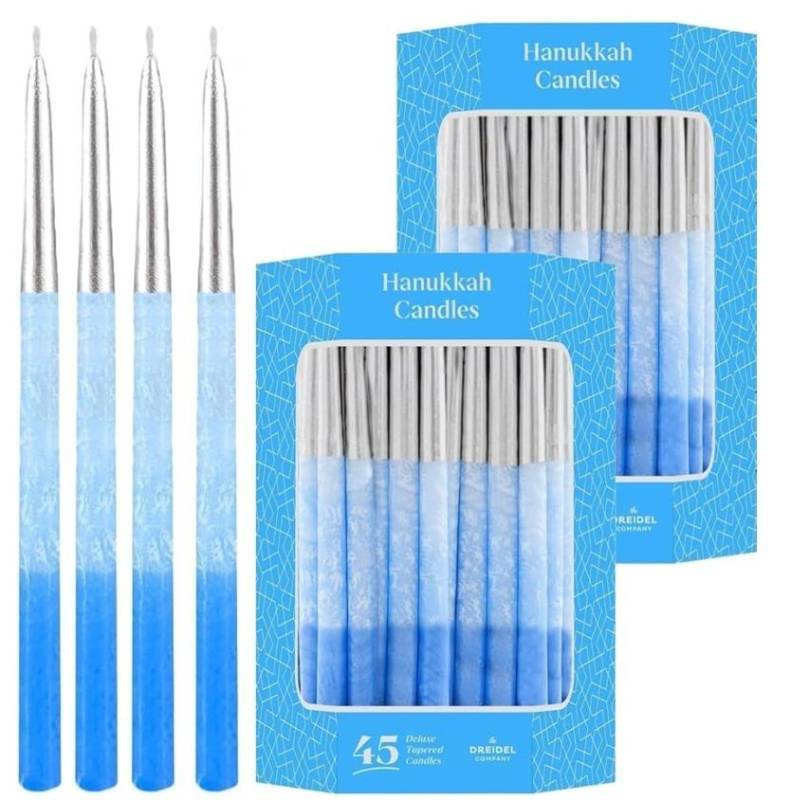 lot 31207 image: The Dreidel Company 2-Pack 45 Metallic Hanukkah Frosted Premium Tapered Hand Decorated Chanuka Candles