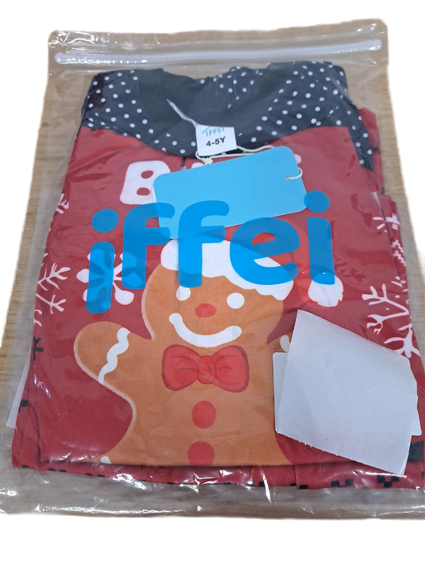 lot 31228 image: Christmas PJs Letter Print Top and Plaid Bottom Sleepwear Jammies with Pockets 4-5Y One Set