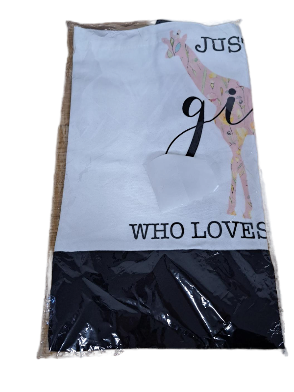 lot 31236 image: Canvas Tote Bag- Just a Girl who Loves Giraffes
