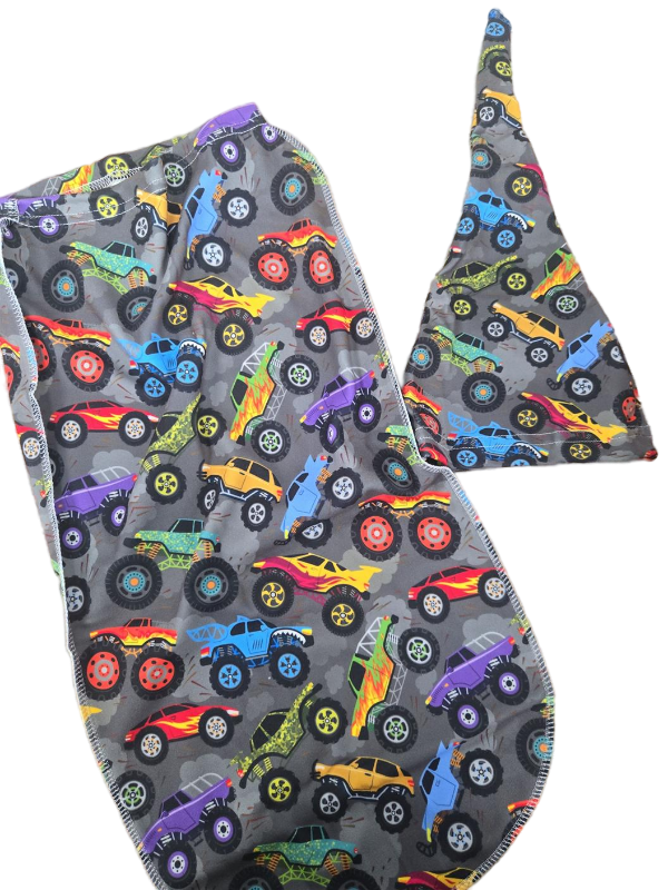 lot 23852 image: Babys Monster Truck Cotton Fabric Blanket and Hat