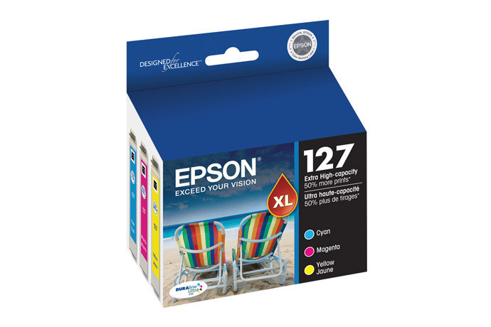 lot 30628 image: Epson 127XL CMY 3pk Ink Cartridges - Cyan, Magenta, Yellow (T127520-CP) High Yield Printer Ink