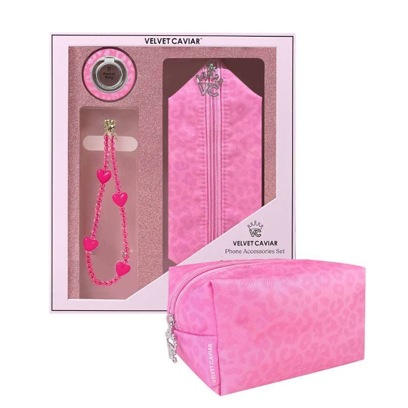 lot 30648 image: VELVET CAVIAR Phone Accessories Set - Hot Pink Leopard - Retail $50