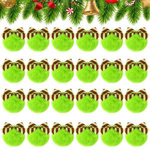 lot 768 image: 24-Pack Lime Green Furry Christmas Balls with Bow, 4 Soft Faux Fur Plush Pom Pom Ball Ornaments