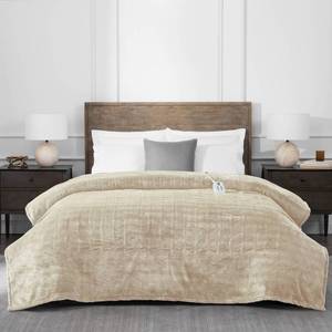 lot 797 image: Brookstone Twin Heated Micro Herringbone Blanket Taupe - Retail $50