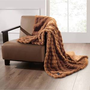 lot 798 image: Brookstone Heated Oversized Textured Faux Fur Throw Copper - Retail $50