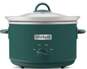 lot 808 image: Crock-Pot 4.5qt Slow Cooker Ponderosa Green Ceramic Stoneware, 3 Settings, Stay-Cool Handles, Dishwasher-Safe Parts