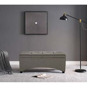 lot 2297 image: Better Homes & Gardens Pintucked Storage Bench Gray (Cosmetic Damage)- Retail $94