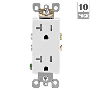 lot 2328 image: Leviton M02-T5825-WMP 20A 125V White Decora Tamper Resistant Outlets 10 Count