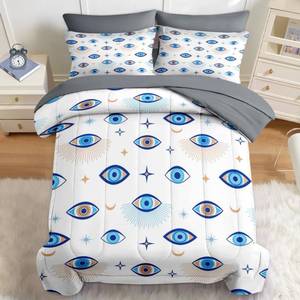 lot 4007 image: Comforter Set Full Size, 7 Pcs Bedding for Kids and Adults, Golden Colorful Eye Bed Sheet Sets with Fitted Sheet 2 Pillowcases & 2 Shams - Retail $66
