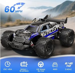 lot 4022 image: AUOSHI 114 Upgraded RC Car with Metal Drivetrain, 60MPH Brushless, Dual 3S Batteries 70 Min Run Time, Waterproof 4WD Remote Control Truck, Cooling Fan, Heat Sink & LED Lights, Retail $142