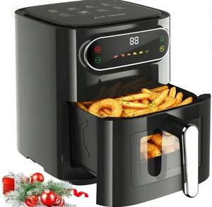 lot 4025 image: Air Fryer with Clear Windows, Crisps, Broils, Roasts, Dehydrates, Bakes, Reheats, Toaster Baker, 6QT for 3-5 People, LED Smart Display, 85% Oil-Less, Stainless Steel Easy Cleaning