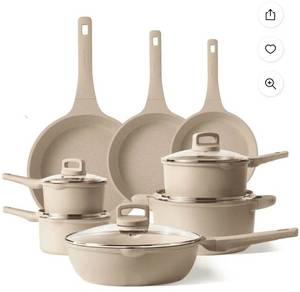 lot 4031 image: Carote 13 Pcs Nonstick Cookware Sets, Non Stick Pots and Pans Set, Induction Cookware, Taupe