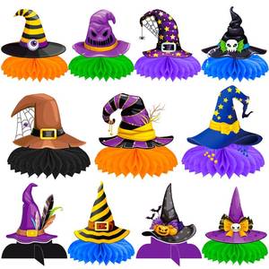 lot 7149 image: 12Pcs Witch Hat Theme Honeycomb Centerpieces 2 Pack- 24 pcs total