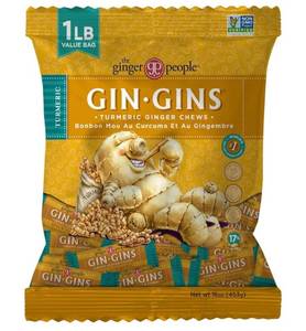 lot 9161 image: Spicy Turmeric Chewy Ginger Candy by The Ginger People & Anti-Nausea and Digestion Aid, Individually Wrapped Healthy Candy - Spicy Turmeric and Ginger Flavor, Large 1 lb Bag (16oz) - Pack of BEST BY 8132027 - Retail $16