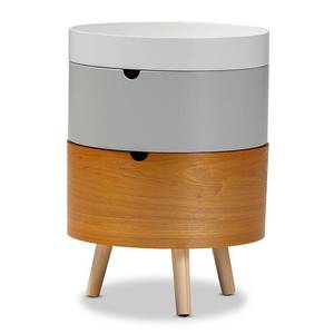lot 15017 image: 3 Tier Elison Wood Nightstand White - Baxton Studio Mid-Century Modern Bedside Table with Storage & Removable Tray - Retail $230