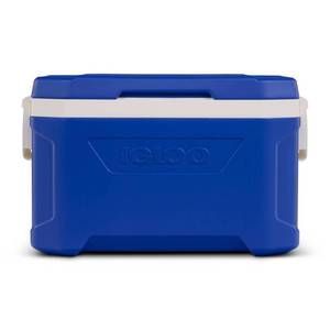 lot 15031 image: Igloo Latitude 52qt Cooler - Blue 85-Can Capacity, One-Hand Opening, Cup Holder - Retail $40