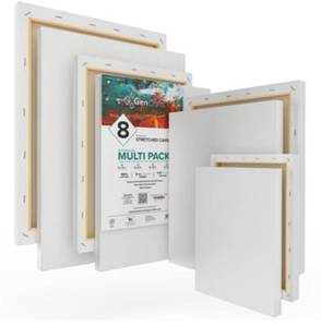 lot 16660 image: PACK OF 2-GenCrafts Assorted Stretched Canvas (8 Pack)  Rectangular for Acrylic  Oil  Other Wet or Dry Medium - Artist Grade