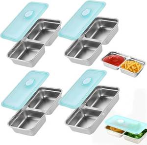 lot 31962 image: Stainless Steel Snack Containers Stainless Steel Double Compartment Snack Containers with Lids, Reusable Condiment Container-Dishwasher Safe,Travel & Outdoor Camping Food Storage (4)