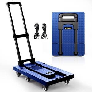 lot 31978 image: Folding Hand Truck 500lbs, Portable Heavy Duty Dolly Cart, 6 Wheels Collapsible Luggage Cart with 2 Elastic Ropes - Compact Trolley Cart for Easy Moving - Ideal Hand Cart for Travel and More